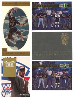 1992/1993 Classic Games/Skybox Shaquille ONeal Rookie Card Collection (4) Including 2 Signed Cards (JSA Auction Letter)